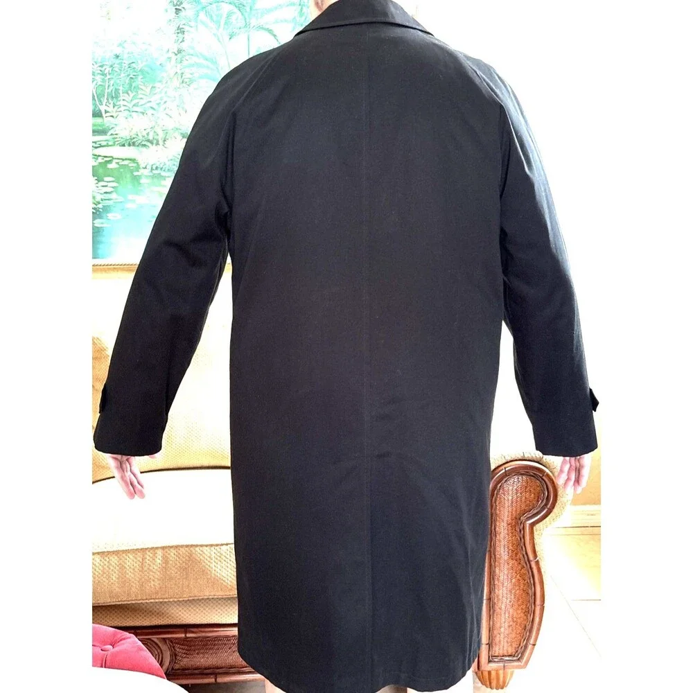 Bill Blass Menswear Black Trench Coat Button Front Zip Out Faux Fur Lining Large